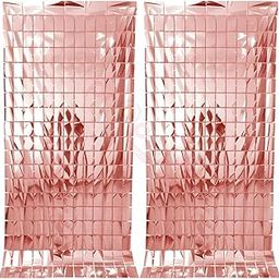 Propsicle Birthday Foil Curtain Pack of 2 Rose Gold 3ftx6ft Fringe Square Curtains Party Decoration Anniversary, Bachelorette, Baby Shower, Bridal Shower-15