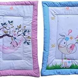 SmallBerry™ Combo Newborn Baby Pom Pom Cotton Baby Bed | Godari | Cradle Bed | Crib Sheet | Changing Mat Baby Godadi | Godari | Bedding Set | Mattress_Pack of 2 Piece_Bird & Giraffe-31