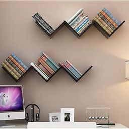Generic DECORVISTA W Shape Wall Mount Book Shelf Zigzag Wall Shelf Living & Bed Room Decor Pack of 1(Engineered Wood, Wood, BLACK)-14