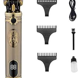 SURKER SK-993A Professional Digital Display Zero Gapped Pro Li Outliner Rechargeable Electric Cordless Hair Clipper Grooming Kit T-Blade Close Cutting 0mm Bald Head Clipper 120 min Runtime, GOLD C-23
