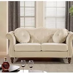 Modern Leatheratte Hand Tufted 2 Seater Chesterfield Sofa for Home & Living Room, Bed Room, Drawing Room, Halls& Office (2 Seater (Design D), Beige)-image-102
