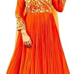 Women's Solid Flower Printed Georgette Gown with Dupatta Wear and Dupatta Set Long Dress, Latest Georgette Long Anarkali Gown Set for Women-image-29