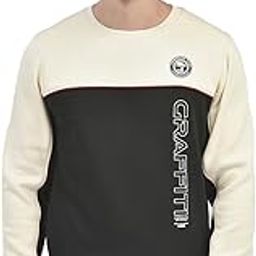 Men's Cream Colorblocked Round Neck Sweatshirt-image-1