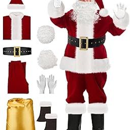 Santa Claus Costume for Men Santa Suit Set 9pcs Velvet Adult Santa Costume Santa Outfit for Christmas Party Cosplay-image-62