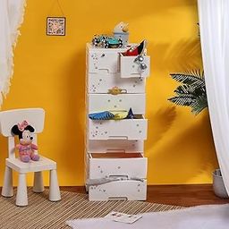 The Tickle Toe 8-Drawer Plastic Chest for Kids – White Wardrobe & Organizer with Floral Print | Durable Storage Cabinet for Clothes, Toys & Essentials | 44L x 28.5W x 114H cm-image-4