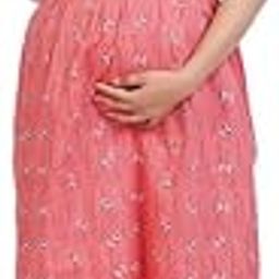 Zipless One Piece Maternity & Feeding Dress/Gown/Nighty| 100% Cotton with a Side Pocket | Calf/Full Length/for Pregnancy & Nursing- (L to 4XL)-picture-13