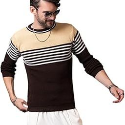 Men’s Pure Wool Striped Round Neck Sweater | Full Sleeve Warm Winter Pullover for Casual & Office Wear | Comfortable Regular Fit Woolen Sweater for Men-image-14