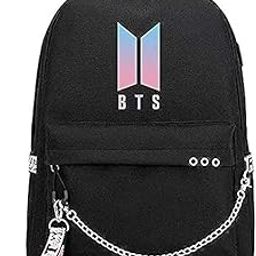 Korea BTS series backpack school student canvas bookbag casual shoulder bag travel rucksack with USB Charging Port,Fits UNDER 14 inch Laptop & Notebook for girls,boy,men,women,black-image-22