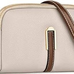 Small Crossbody Sling Bag for Women, Faux Leather, Black with Brown Strap, Double Zipper-image-16