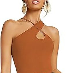 Women's Skin Criss Cross Front Ribbed Knit Korean Trendy Tank Western Tops for Women Stylish (T-Shirt 183)-image-32