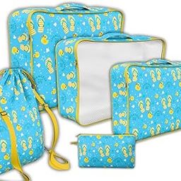 CHANCEUX 5 Pcs Premium Travel Organizers | Waterproof Packing Cubes Set - Travel Essentials for Women Men Kids | Pouches Cubes & Luggage Organizer Bags Clothes & Toiletry for flight Blue Duck-image-60