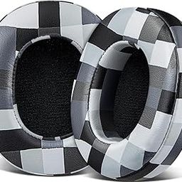 SOULWIT Replacement Earpads for Skullcandy Hesh 3/ANC/Evo & Crusher Wireless/ANC/Evo & Venue ANC Over-Ear Headphones, Ear Pads Cushions with Protein Leather, Noise Isolation Foam - Black&Gray Grid-12