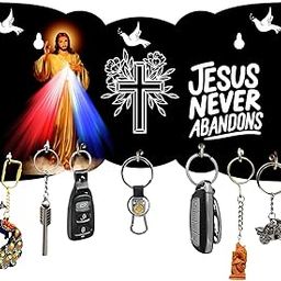 Religious Key Holder Wall Mount with 7 Hooks, Christian Themed Design, 23 x 13 cm, Black-image-37