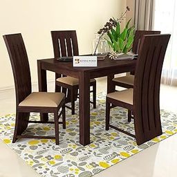 KENDALWOOD™ Furniture Sheesham Wood Dining Table(45x30 Inch) with 4 Chairs | 4 Seater Dining Set | Wooden Dining Table with Chair - Dining Room Furniture | Walnut Finish with Cream Cushions-26