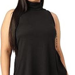 Plus Size Women's 5085BCBlack Solid Color Cotton Knitted Ribbed Top-image-73
