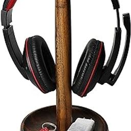 UHUD CRAFTS Headphone Tabletop Stand, Wooden Headphone Holder for Gamers & Music Lovers, Computer Table/Desk Organizer Headset Stand with Solid Heavy Base for All Headphones Size (Natural)-29