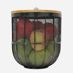 MOHD ASIM Decorative Net (Jaali) Design Fruit and Vegetables Basket with Natural Wooden Lid | Insect Resistant Storage Organizer for Home and Kitchen (Black) (Black, Stander)-picture-25