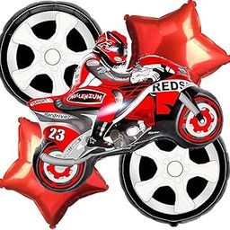 Propsicle Super Bike Racing Foil Balloon Birthday Decor Boys Race Car Theme Party Supplies Decoration - Set Of 5 - Red-image-62