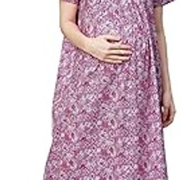 MomToBe Women's Cotton Maxi Maternity Nighty/Feeding Nighty/Pregnancy Night Gown/A-Line Nursing Nighty with Zippers for Nursing Pre and Post Pregnancy-image-92