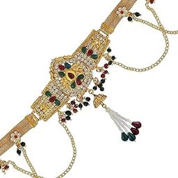 Off-White and Gold Crystal Diamond Kamarband Belly Chains for Women and Girls (Golden)-image-4