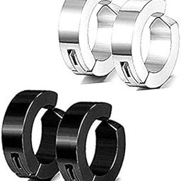 Men's Earring non piercing Black, Silver Huggie Ear Studs Metal Jewelry for Boys Clip on Style-image-48