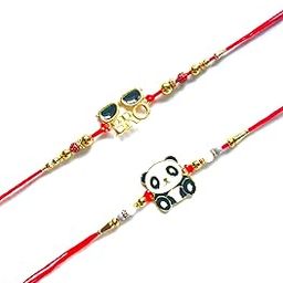 Cute Panda and Sunglasses Rakhi Set, Beaded Thread, Red and Blue, Pack of 2-image-32