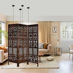 Wooden Room Divider Screen, Panel Carved Floral Design, Brown – Elegant Privacy Partition for Home & Office (3)-image-79