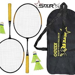 StarX Kiddo Aluminum Badminton Racket Kit with 3 Corks and Cover - Badminton Complete Kit for Kids (Black Yellow)-26