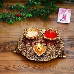 CHHARIYA CRAFTS Pooja Thali with Diya for Home and Office Temple Diwali Gift Item Puja Item-image-37