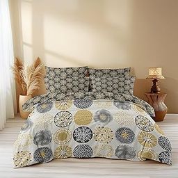 LOOMLYFE All Season 220 GSM King Size AC Comforter/Blanket/Duvet with 1 King Size Elastic Fitted Bedsheet 72 x78 x10 Inch and 2 Large Pillow Cover - 4 Piece Comforter Set - BeigeDots-image-49
