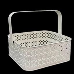 Multipurpose Flower Basket 21cm x9cm | Material: Metal | white Colour | Square Shape | Handle present | Storage basket | Hamper,Decorative basket | white Metal basket-image-77
