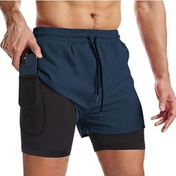 Men’s 2 in 1 Workout Shorts for Men with Phone Pockets-36