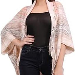 Women Woolen V-Neck Poncho Open Front Half Sleeves Shrug Style Wrap with Tassel Fringe for Women (SC 111 Shrug)-3