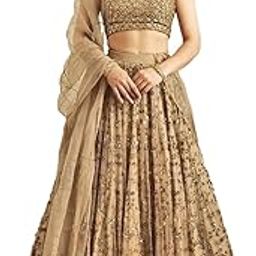 E Women's Brown Soft Net Sequins Embroidery Work Semi Stitched Lehenga Choli Set-picture-11