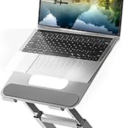 Dyazo 360° Rotating Laptop Stand Holder | Adjustable & Foldable Riser for 10-17” Laptops | Sturdy Carbon Steel Build | Anti Slip Pads with Heat Vent | Compatible for MacBook, Dell, HP & Lenovo- Silver-17