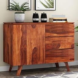 S H Arts Solid Sheesham Wood Wooden Sideboard Storage Cabinet : Mini Sideboard for Living Room and Bedroom with 3 Drawers and-Shelf Storage (Honey Finish 12)-picture-10
