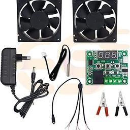 Electronic Spices Combo Of Xh-w1209 Digital Thermostat Temperature Controller Switch Board With Led Display + 2pcs Fan + 12v 1amp Adapter + Dc Splitter Cable + 1pair Clip-7