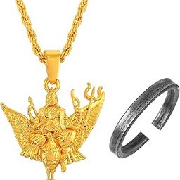 Brass Goldplated Shani Dev pendant Iron challa fingerring Combo Hindu Spiritual Jewellery Men Women (PCAN2424)-image-11