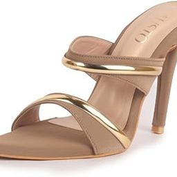 fausto Women Transparent Stiletto Heels Party Sandals with Gold Chain Detail | Glam Slip-On Open Toe Dress 4.5 Inch High Heel Sandal for Wedding, Special Ocassion-picture-3