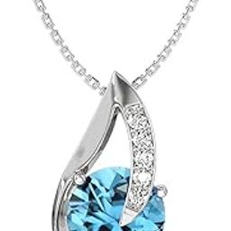 925 Sterling Silver Sky Blue Eye Pendant with Chain Necklace | Rhodium Plated, Swiss Zirconia | Gift for Women & Girls-16