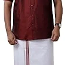 ramraj cotton RAMRAJ traditional cotton solid half sleeve shirt and matching fancy border dhoti for men-picture-28