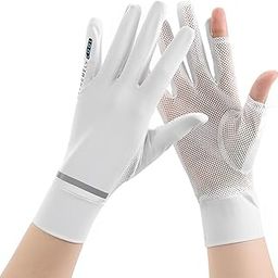 PALAY® Sun Protection Gloves Women Anti-Skid Driving Gloves Touch Screen Summer Driving Riding Breathable Full Finger Outdoor Ice Silk,White-image-66