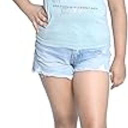Typographic Printed Solid T-Shirt and Short Set for Girls | Light Blue | 12-13 Years | KIDS13646-image-70