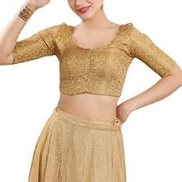 Women's Brocade & Georgette Padded Self Design Half Sleeve Readymade Saree Blouse (X-1126.ELB)-image-25