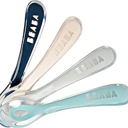 Beaba Silicone Feeding Spoons for Baby, Ultra Soft and Rounded Tip, Ergonomic Handle, Built-in Spoon Rest, Flexible Food Grade Silicone, Suitable for Baby Self Feeding, 8m+, Multi Color (Set of 4)-15