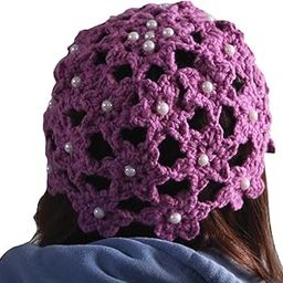 ALLDECOR Fashion Purple Hollow Beanie hat Handmade Crochet Cap-image-6