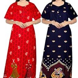 Jaipuri Cotton Printed Maternity Front Zipper Full Length Maxi Nighty Gown (Pack of 2)-image-1