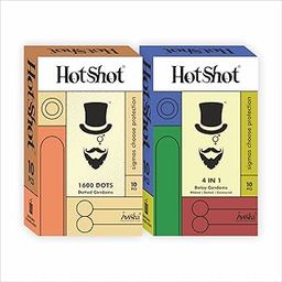 HOTSHOT 1600 Dotted and 4in1 Dotted Ribbed Contoured and Delay Condom for Men - 20 Units(Pack of 2)-11