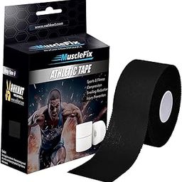 MuscleFix Athletic Tape for Ankle, Wrist & Joint Protection, Easy-tear Breathable Soft Cotton Best Adhesive Medical Tape for Athletes & Trainers (Black, 2.5 cm * 13.7 m)-image-48