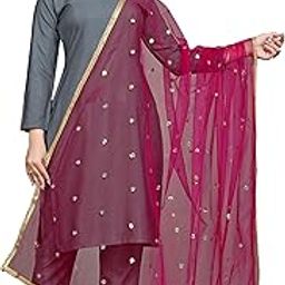 Elegant Net Embroidered Mirror Work Dupatta with Lace Border, Polka Dot Pattern – Soft, Lightweight – 1-image-3